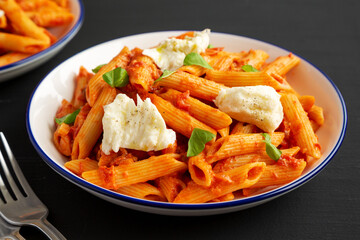 Homemade Penne Alla Vodka With Bacon, Cheese and Basil.