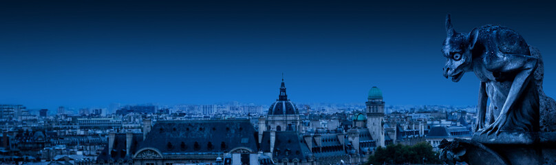 Gargoyle (chimera) of Notre Dame de Paris on Halloween, France
