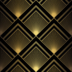 Art Deco Pattern. Vector background in 1920s style. Gold black texture - 528522131