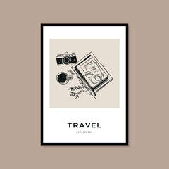 Minimal bohemian travel illustration poster design for wall art gallery 