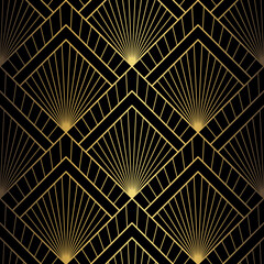 Art Deco Pattern. Vector background in 1920s style. Gold black texture