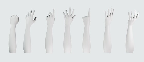 isolated of body arm and hand organs part 3d illustration rendering, human white sculpture, set collection, model object