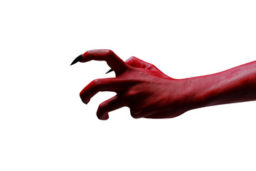 Scary female monster hands halloween character red color isolated on white background.