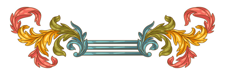 Decorative floral element in baroque style. Colorful curling plant.