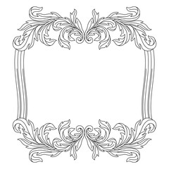 Decorative floral frame in baroque style. Engraved black curling plant.