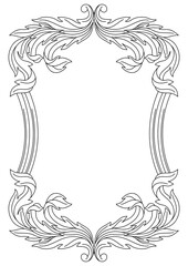 Decorative floral frame in baroque style. Engraved black curling plant.