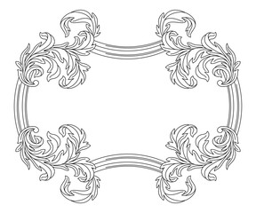 Decorative floral frame in baroque style. Engraved black curling plant.