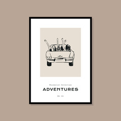 Minimal bohemian travel illustration poster design for wall art gallery 