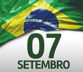 Square Banner of Brazil independence day celebration. Waving flag .
