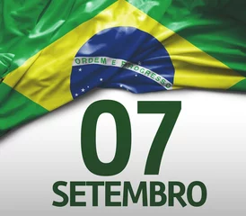 Fototapete Brasilien Square Banner of Brazil independence day celebration. Waving flag . 