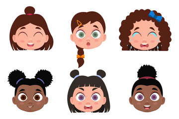 Set of faces, emotions of girls. Vector illustration