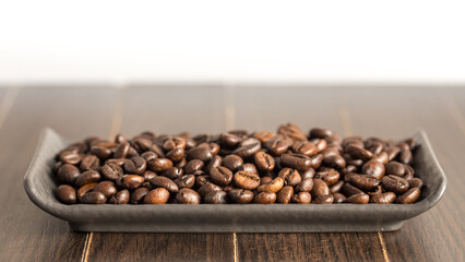 Coffee in grains, morning aroma of fresh coffee
