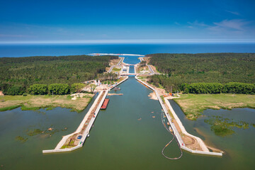 Construction of a canal to the Baltic Sea on the Vistula Spit. Poland