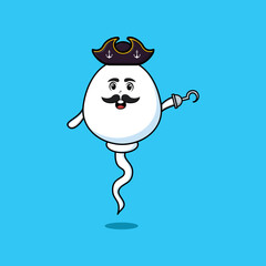 Cute cartoon pirate sperm with hook hand in flat modern style design