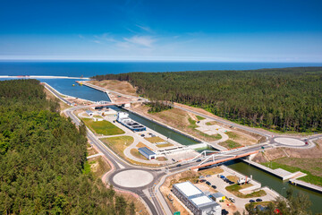 Fototapeta na wymiar Construction of a canal to the Baltic Sea on the Vistula Spit. Poland