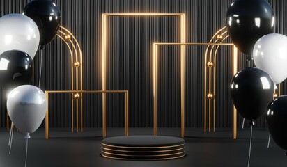 3D rendering of blank product background for cream cosmetics Modern black podium background