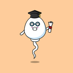 Cute cartoon sperm student character on graduation day with toga in concept flat cartoon style