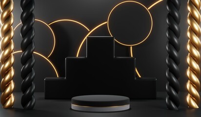 3D rendering of blank product background for cream cosmetics Modern black podium background