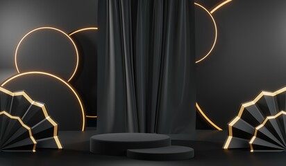 3D rendering of blank product background for cream cosmetics Modern black podium background