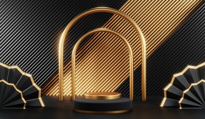 3D rendering of blank product background for cream cosmetics Modern black podium background