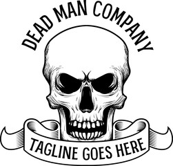 Dead Man logo. Skull Logo. Creepy logo. for custom template design, emblem, logo sign in vintage style with detailed illustration