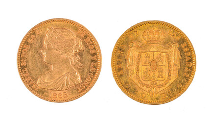 10 shield coin of Elizabeth II, Queen of Spain.