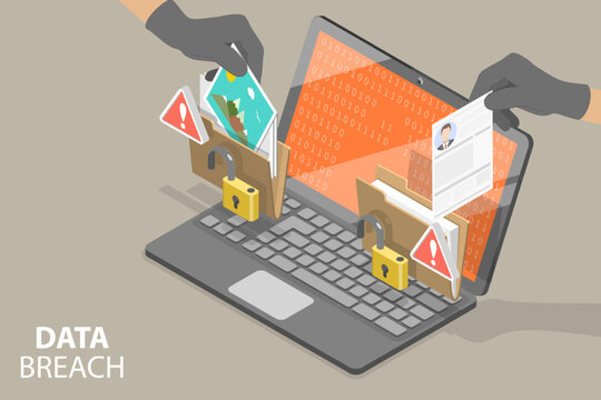 3D Isometric Flat Vector Conceptual Illustration of Data Breach, Stealing Data or Cyber Crime