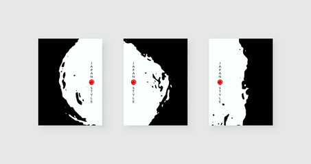 Black ink brush stroke on white background. Japanese style. Vector illustration with grunge stains.