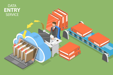 3D Isometric Flat Vector Conceptual Illustration of Data Entry Services, Online Cloud Storage - obrazy, fototapety, plakaty