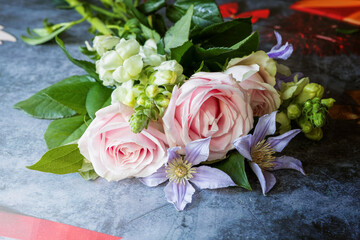 Beautiful Colorful flower bouquet on a dark background.