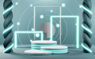 Naklejka premium 3D rendering of blank product background for cream cosmetics Modern blue pastel podium background