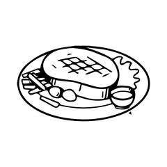 Steak In hand drawn illustration, For food business isolated background