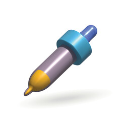 Pipette isolated vector 3d icon. soft lilac pipette with yellow liquid 3d illustration.
