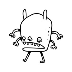 illustration of the monster sketches. Line art uncolored doodle monsters.