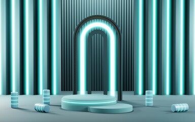 Fototapeta premium 3D rendering of blank product background for cream cosmetics Modern blue pastel podium background