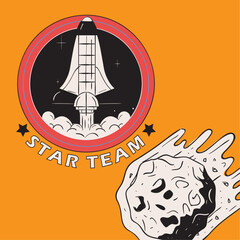 space team comet and rocket retro