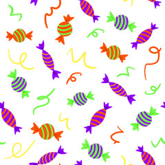 Decorative fancy seamless pattern with sweeets and decor. Halloween decorative seamless pattern