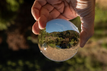 paisaje de naturaleza tras la bola de cristal