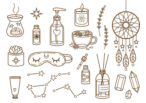 Set of home routine elements isolated on white background for Your cozy design