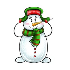 A snowman in a hat with earflaps