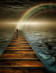 Man walks on a road in the sky