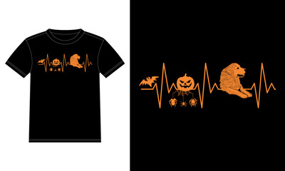 Labrador Retriever Pumpkin Heartbeat Spider Web Funny Halloween T-Shirt