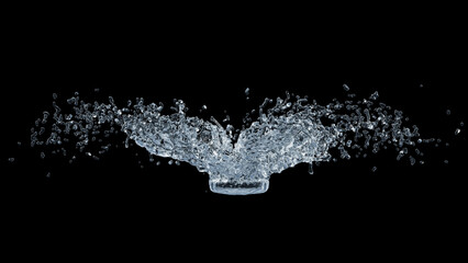 Fototapeta premium Water Splash with droplets on black background. 3d illustration.