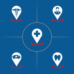 Medical Clinic Doctor Ambulance Pharmacy And Dental Treatment Location Home Service Logo Icon Set
