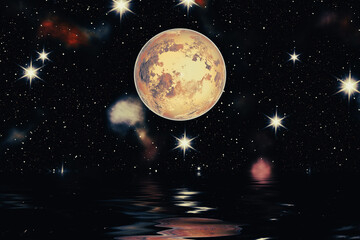 Obraz na płótnie Canvas Scenery moon with starry background. Space and stars.