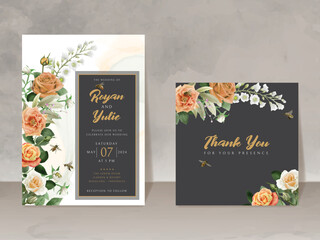 beautiful wedding invitation card template with honey bee and floral design