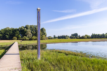 Low water is clearly visible by the water level meter in the Blauwe Kamer nature reserve of the...