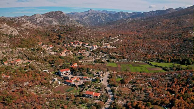 Aerial view of the plateau in the hinterland of Konavle in Croatia