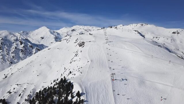 Skiers on ski slope in Mayrhofen aerial