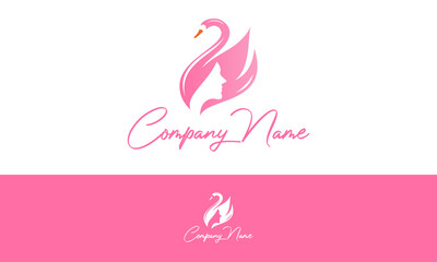 pink color Swan beauty logo, Beauty spa icon, Woman face logo design